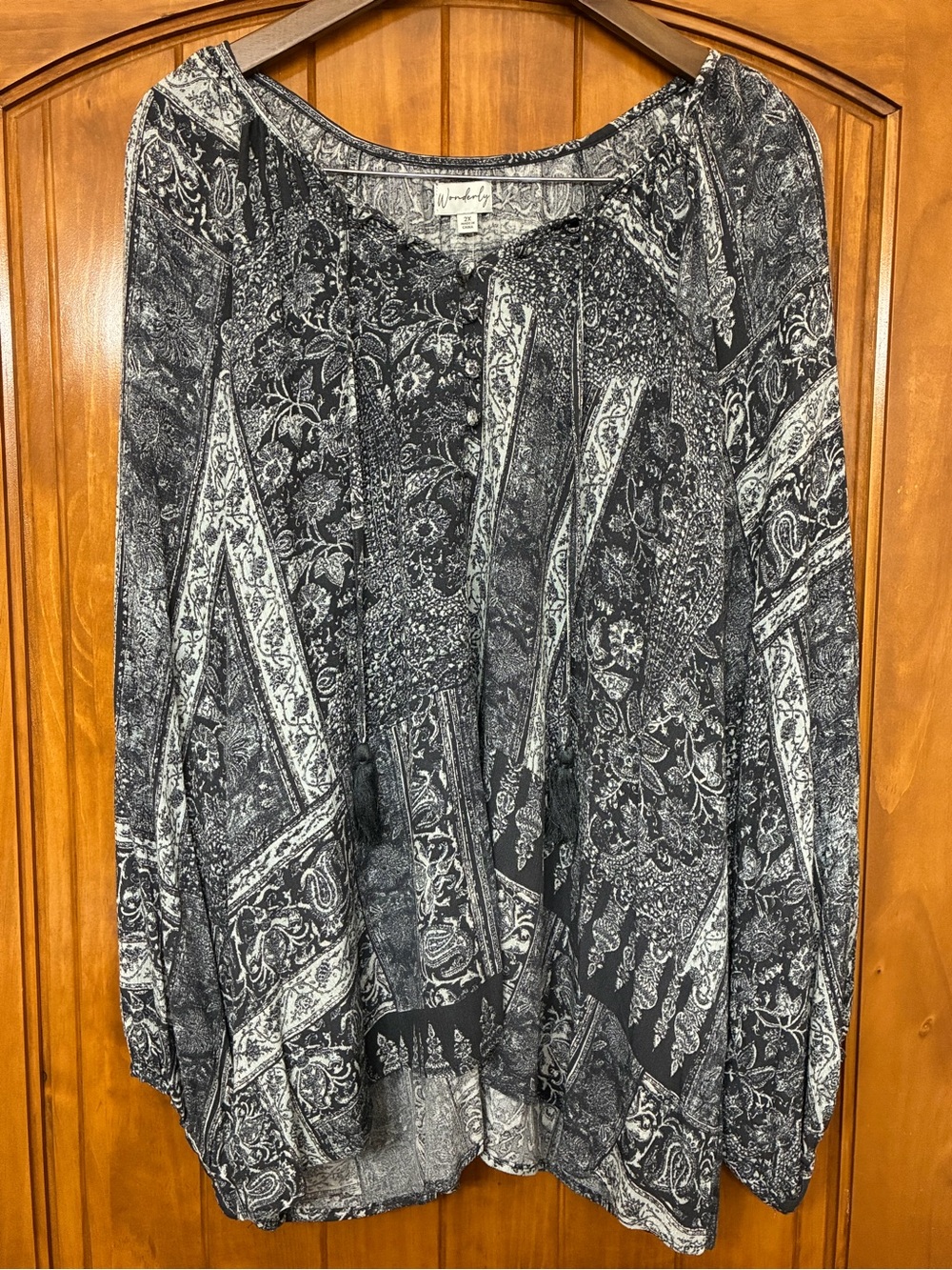Wonderly Mixed Paisley Print Tassel-Tie Blouse